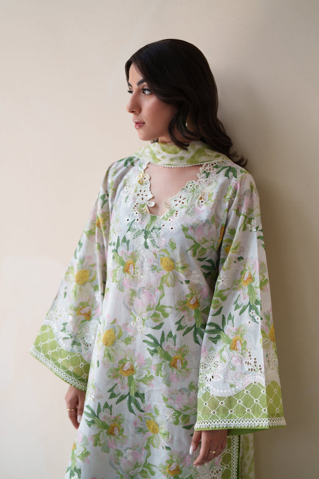GARDENIA LUXURY EMBROIDERED PRINTED PREMIUM COTTON 3PCS SET (NEL-26627) / READY TO SHIP